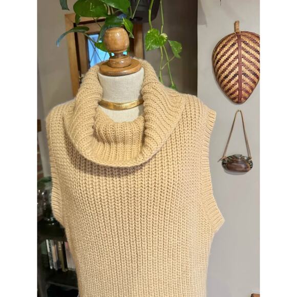 Zara Cowel Neck Chunky Knit Camel Oversized Sweater Vest - Picture 5 of 9
